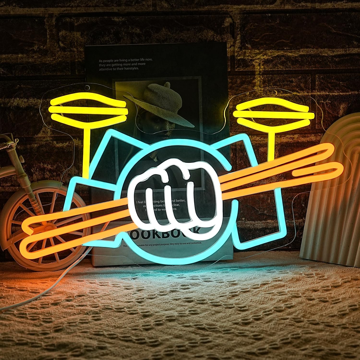 Musical Instrument Sign - Drum Set Neon Sign USB Powered