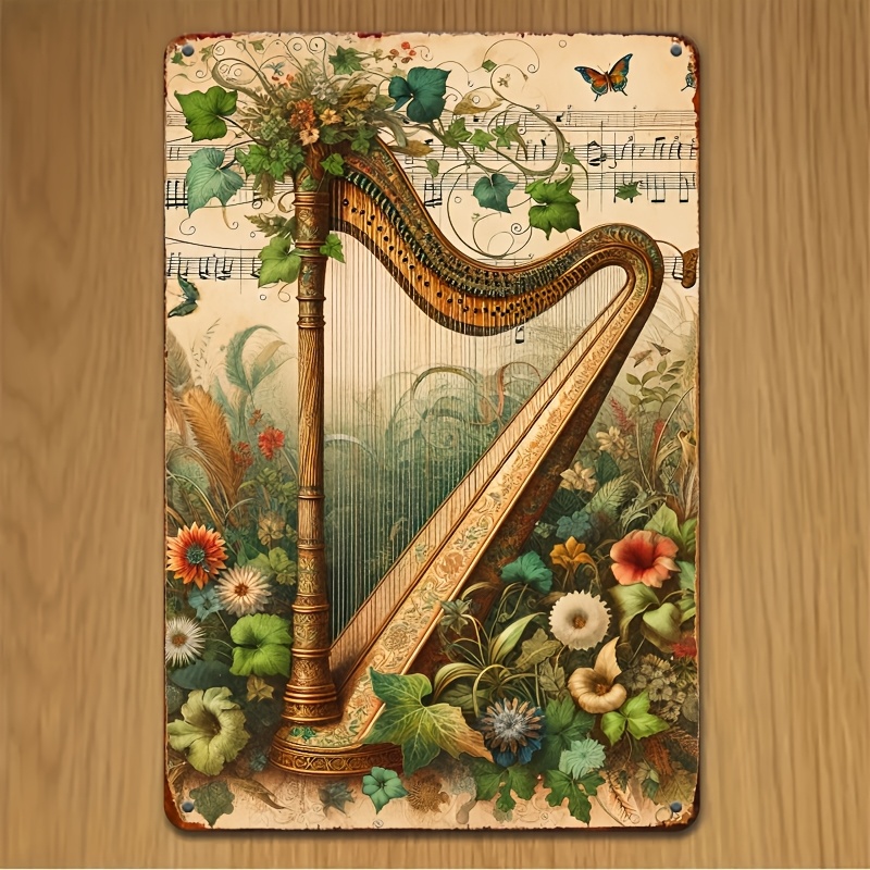 Vintage Harp Floral Music Note - Musical Instrument Sign recension och pris